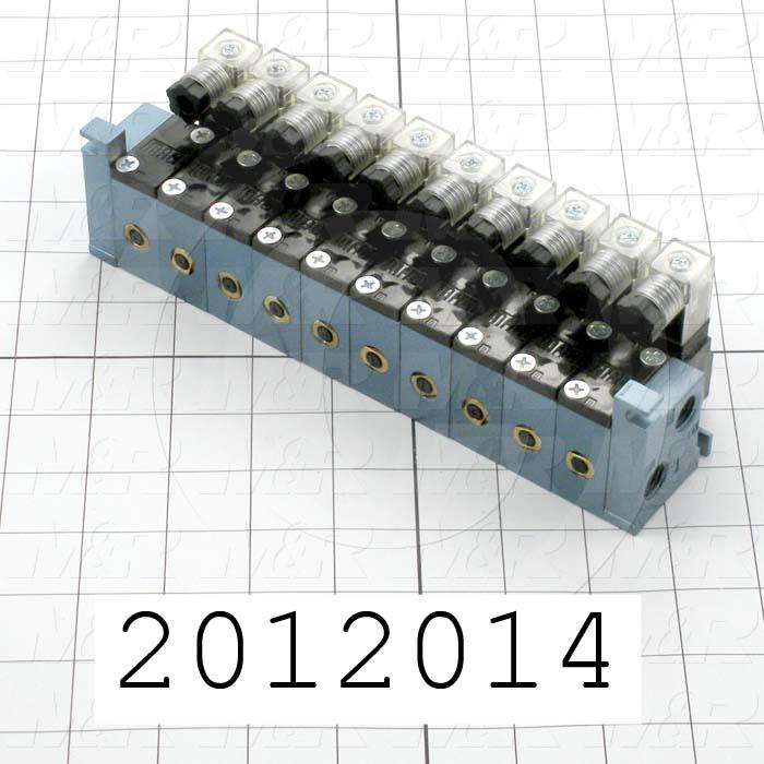 Valves, Electro Mechanical Type, 2 Position / 4 Way Operation, Single Coil, 120/110 VAC Coil Voltage, 8 Stations, 160 Psi Max. Pressure, Gauntlet Function