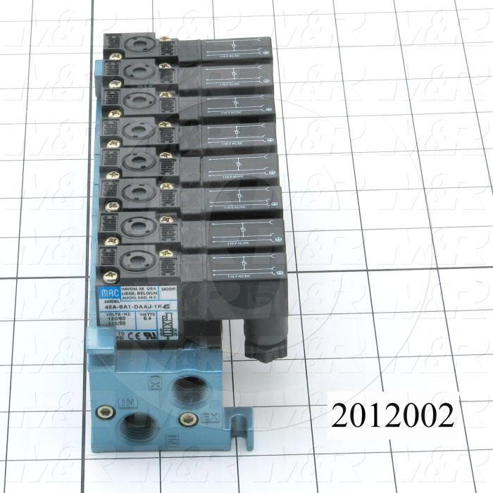 Valves, Electro Mechanical Type, 2 Position / 4 Way Operation, Single Coil, 120/110 VAC Coil Voltage, 8 Stations, 160 Psi Max. Pressure, Squeegee Function