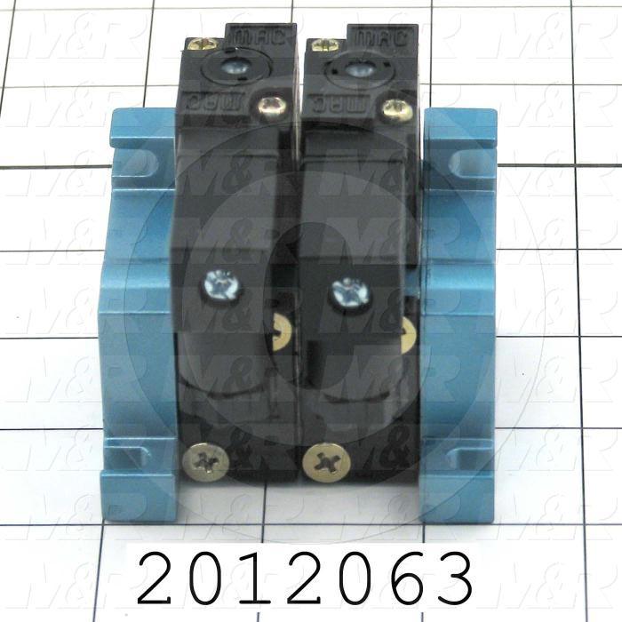 Valves, Electro Mechanical Type, 2 Position / 4 Way Operation, Single Coil, 24 VDC Coil Voltage, 1/8" NPT Port, 2 Stations, .20 CCV