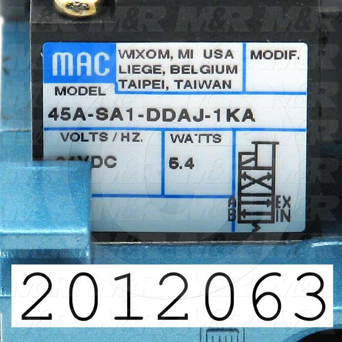 Valves, Electro Mechanical Type, 2 Position / 4 Way Operation, Single Coil, 24 VDC Coil Voltage, 1/8" NPT Port, 2 Stations, .20 CCV