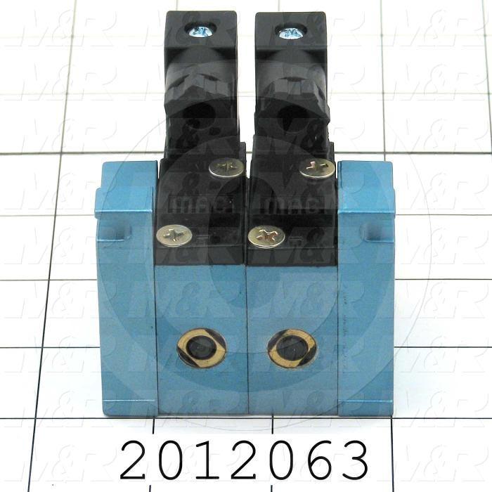 Valves, Electro Mechanical Type, 2 Position / 4 Way Operation, Single Coil, 24 VDC Coil Voltage, 1/8" NPT Port, 2 Stations, .20 CCV