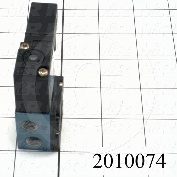 Valves, Electro Mechanical Type, 2 Position / 4 Way Operation, Single Coil, 24 VDC Coil Voltage, 1/8" NPT Port, Inline, .15 CCV