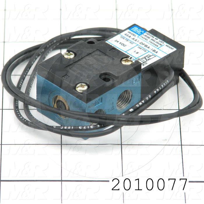 Valves, Electro Mechanical Type, 2 Position / 4 Way Operation, Single Coil, 24 VDC Coil Voltage, 1/8" NPT Port, Inline, .15 CCV