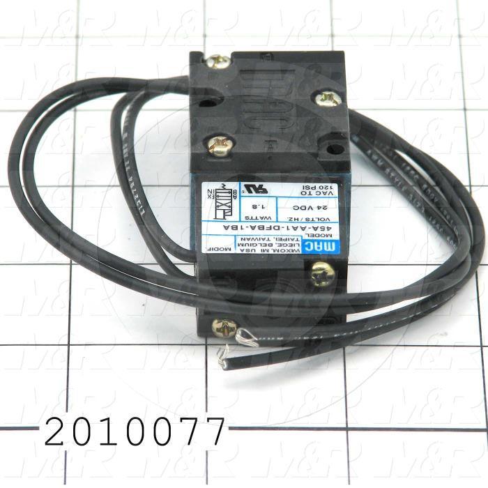 Valves, Electro Mechanical Type, 2 Position / 4 Way Operation, Single Coil, 24 VDC Coil Voltage, 1/8" NPT Port, Inline, .15 CCV