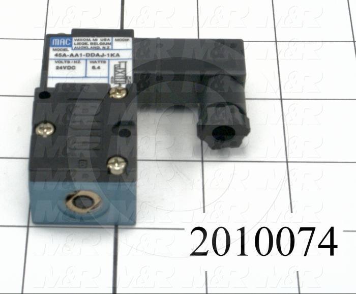 Valves, Electro Mechanical Type, 2 Position / 4 Way Operation, Single Coil, 24 VDC Coil Voltage, 1/8" NPT Port, Inline, .15 CCV