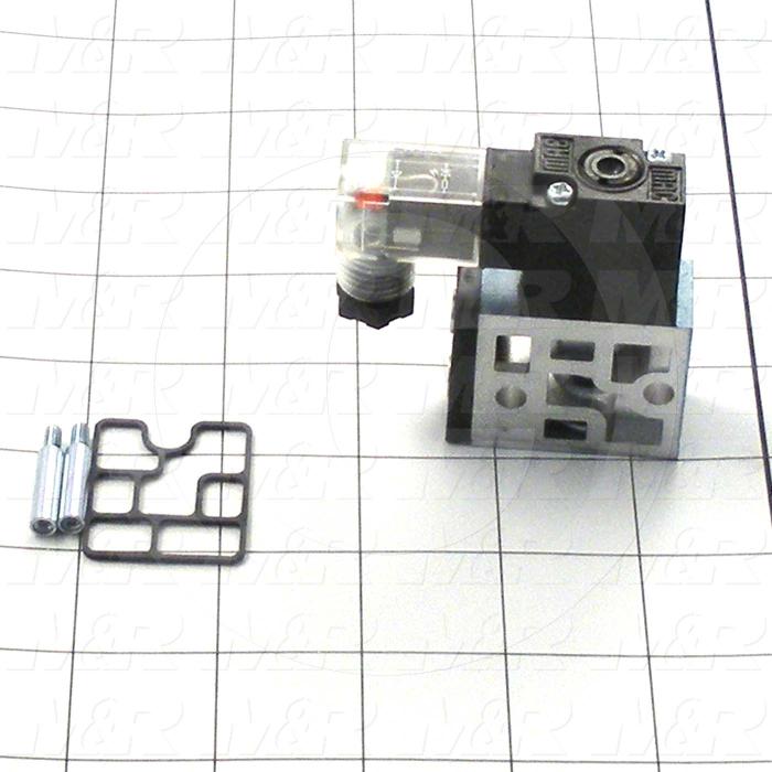 Valves, Electro Mechanical Type, 2 Position / 4 Way Operation, Single Coil, 24 VDC Coil Voltage, 1/8" NPT Port, Stock, 120 Psi Max. Pressure, .20 CCV
