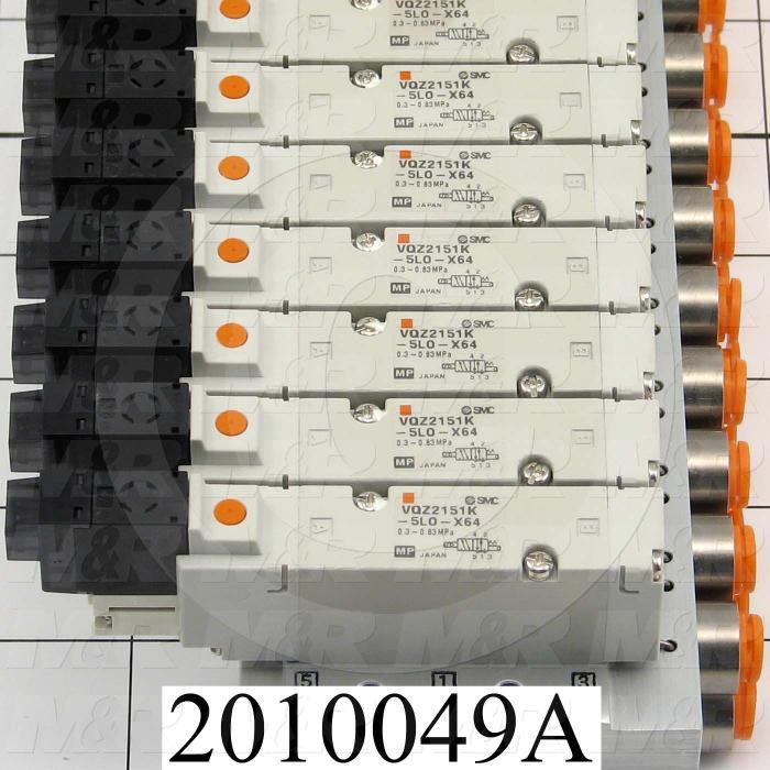 Valves, Electro Mechanical Type, 2 Position / 5 Way Operation, Single Coil, 24 VDC Coil Voltage, 1/4" NPT Port, 12 Stations, Vitan Seal, 160 Psi Max. Pressure, Terminator Function