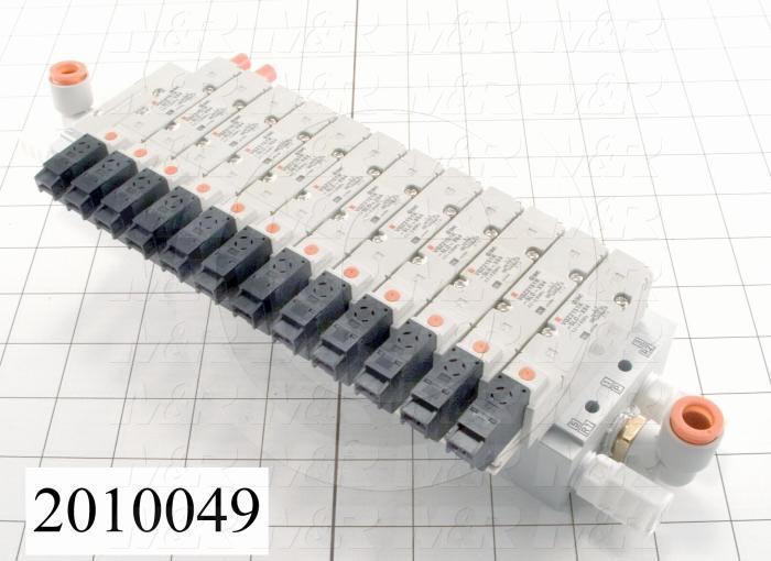 Valves, Electro Mechanical Type, 2 Position / 5 Way Operation, Single Coil, 24 VDC Coil Voltage, 1/4" NPT Port, 12 Stations, Vitan Seal, 160 Psi Max. Pressure, Terminator Function