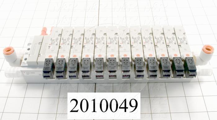 Valves, Electro Mechanical Type, 2 Position / 5 Way Operation, Single Coil, 24 VDC Coil Voltage, 1/4" NPT Port, 12 Stations, Vitan Seal, 160 Psi Max. Pressure, Terminator Function