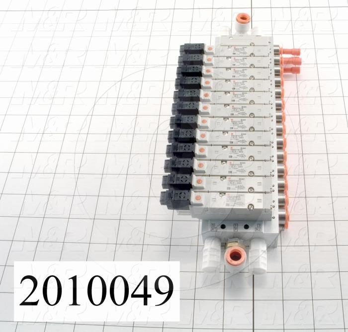 Valves, Electro Mechanical Type, 2 Position / 5 Way Operation, Single Coil, 24 VDC Coil Voltage, 1/4" NPT Port, 12 Stations, Vitan Seal, 160 Psi Max. Pressure, Terminator Function