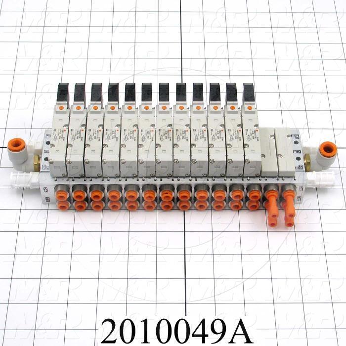 Valves, Electro Mechanical Type, 2 Position / 5 Way Operation, Single Coil, 24 VDC Coil Voltage, 1/4" NPT Port, 12 Stations, Vitan Seal, 160 Psi Max. Pressure, Terminator Function