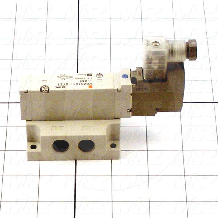 Valves, Electro Mechanical Type, 2 Position / 5 Way Operation, Single Coil, 24 VDC Coil Voltage, 1/4" NPT Port, Base Mounted, 0.7 MPa Max. Pressure