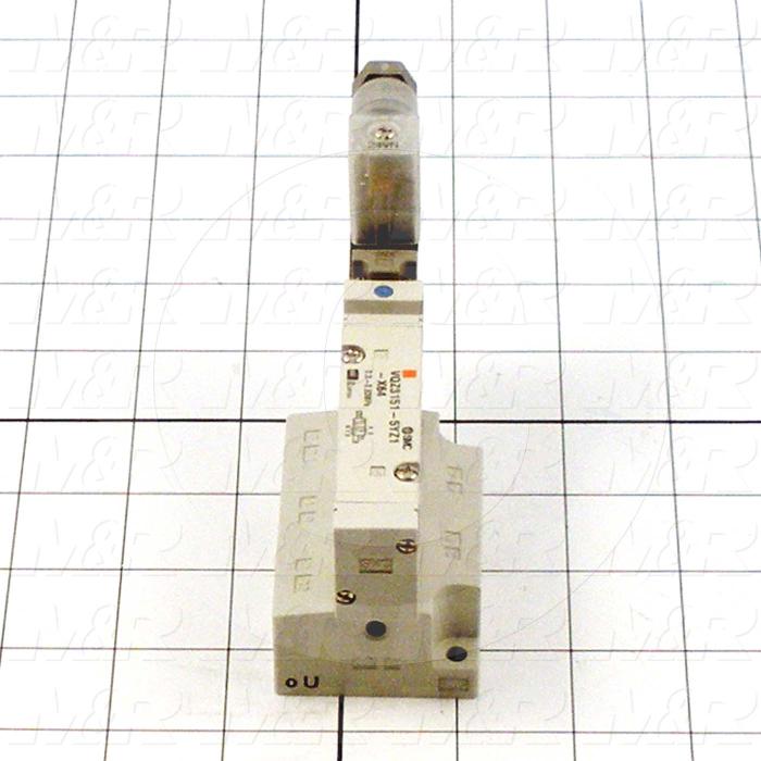 Valves, Electro Mechanical Type, 2 Position / 5 Way Operation, Single Coil, 24 VDC Coil Voltage, 1/4" NPT Port, Base Mounted, 0.7 MPa Max. Pressure