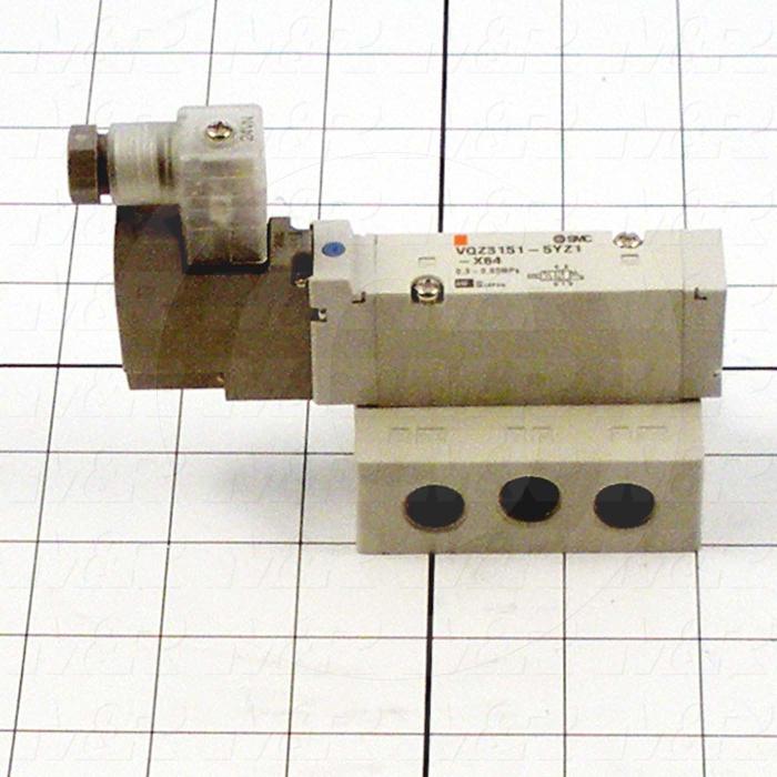 Valves, Electro Mechanical Type, 2 Position / 5 Way Operation, Single Coil, 24 VDC Coil Voltage, 1/4" NPT Port, Base Mounted, 0.7 MPa Max. Pressure