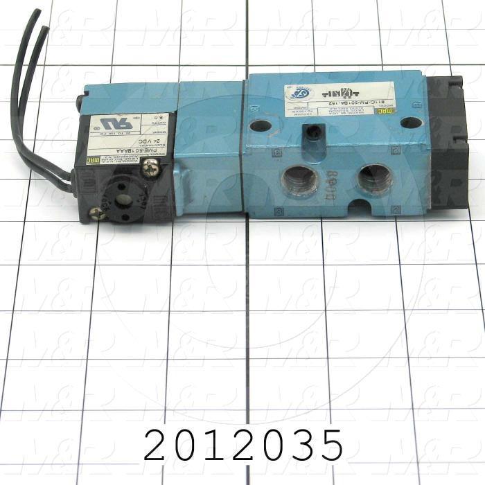 Valves, Electro Mechanical Type, 2 Position / 5 Way Operation, Single Coil, 24 VDC Coil Voltage, 1/4" NPT Port, Individual Mounting, 160 Psi Max. Pressure, 1.4 CCV