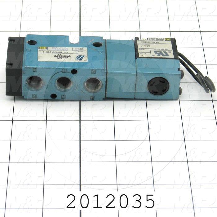 Valves, Electro Mechanical Type, 2 Position / 5 Way Operation, Single Coil, 24 VDC Coil Voltage, 1/4" NPT Port, Individual Mounting, 160 Psi Max. Pressure, 1.4 CCV