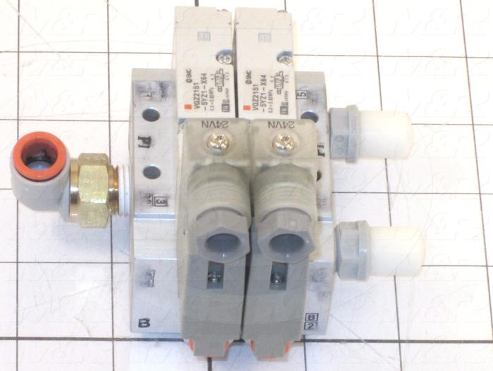 Valves, Electro Mechanical Type, 2 Position / 5 Way Operation, Single Coil, 24 VDC Coil Voltage, 2 Stations, Viton Seal, With Built-in Fittings, 0.7 MPa Max. Pressure