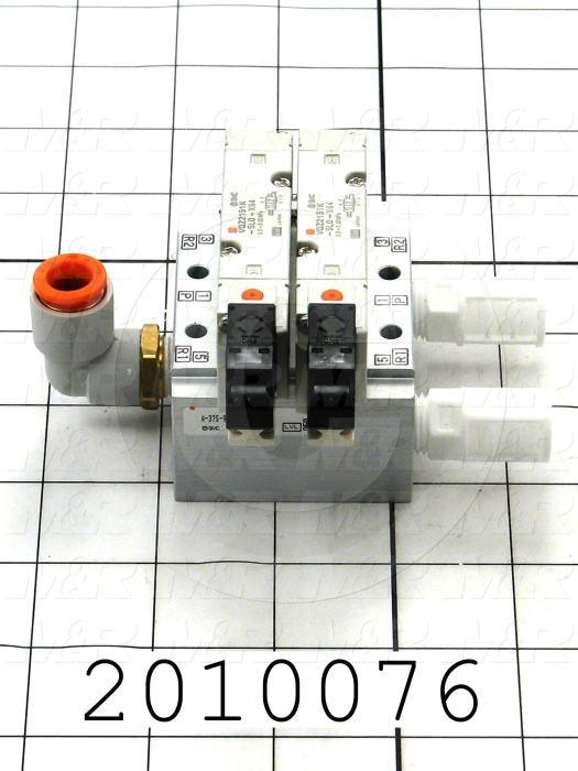 Valves, Electro Mechanical Type, 2 Position / 5 Way Operation, Single Coil, 24 VDC Coil Voltage, 2 Stations, With Built-in Fittings, 160 Psi Max. Pressure, .45 CCV, Chopper Function