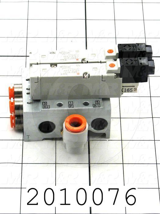 Valves, Electro Mechanical Type, 2 Position / 5 Way Operation, Single Coil, 24 VDC Coil Voltage, 2 Stations, With Built-in Fittings, 160 Psi Max. Pressure, .45 CCV, Chopper Function