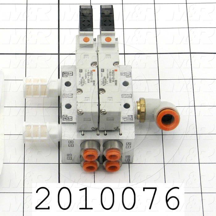 Valves, Electro Mechanical Type, 2 Position / 5 Way Operation, Single Coil, 24 VDC Coil Voltage, 2 Stations, With Built-in Fittings, 160 Psi Max. Pressure, .45 CCV, Chopper Function
