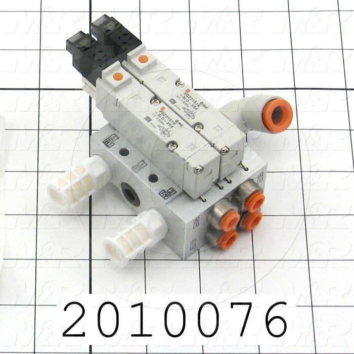 Valves, Electro Mechanical Type, 2 Position / 5 Way Operation, Single Coil, 24 VDC Coil Voltage, 2 Stations, With Built-in Fittings, 160 Psi Max. Pressure, .45 CCV, Chopper Function