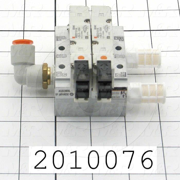 Valves, Electro Mechanical Type, 2 Position / 5 Way Operation, Single Coil, 24 VDC Coil Voltage, 2 Stations, With Built-in Fittings, 160 Psi Max. Pressure, .45 CCV, Chopper Function