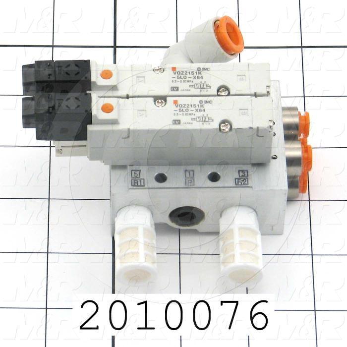 Valves, Electro Mechanical Type, 2 Position / 5 Way Operation, Single Coil, 24 VDC Coil Voltage, 2 Stations, With Built-in Fittings, 160 Psi Max. Pressure, .45 CCV, Chopper Function