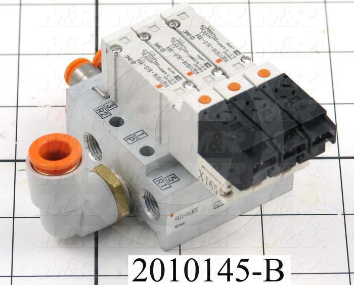 Valves, Electro Mechanical Type, 2 Position / 5 Way Operation, Single Coil, 24 VDC Coil Voltage, 3 Stations, Vitan Seal, With Built-in Fittings, 160 Psi Max. Pressure, .96 CCV