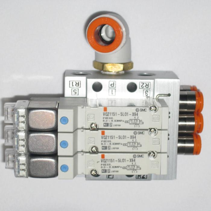 Valves, Electro Mechanical Type, 2 Position / 5 Way Operation, Single Coil, 24 VDC Coil Voltage, 3 Stations, Viton Seal, 0.7 MPa Max. Pressure