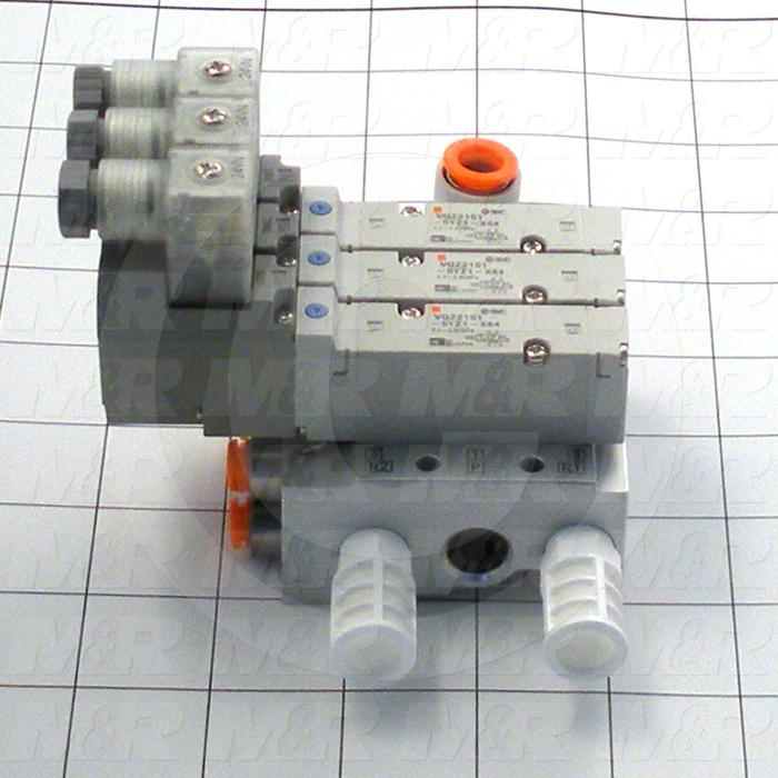 Valves, Electro Mechanical Type, 2 Position / 5 Way Operation, Single Coil, 24 VDC Coil Voltage, 3 Stations, Viton Seal, With Built-in Fittings, 0.7 MPa Max. Pressure