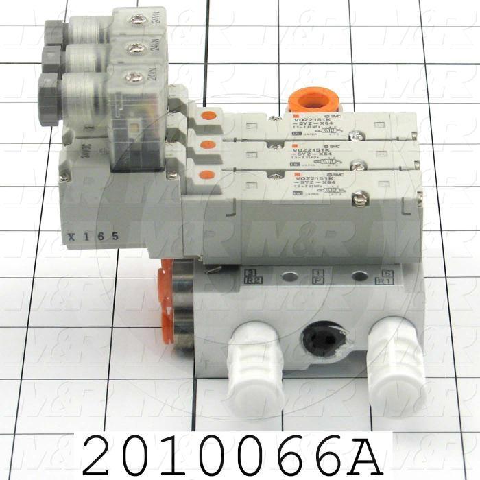 Valves, Electro Mechanical Type, 2 Position / 5 Way Operation, Single Coil, 24 VDC Coil Voltage, 3 Stations, With Built-in Fittings, 0.7 MPa Max. Pressure