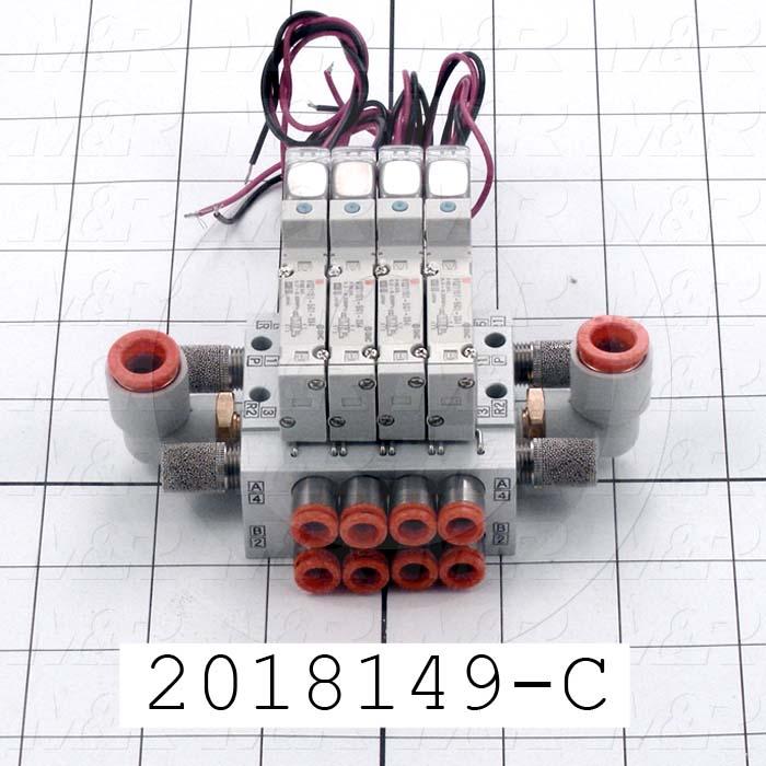 Valves, Electro Mechanical Type, 2 Position / 5 Way Operation, Single Coil, 24 VDC Coil Voltage, 4 Stations, 0.7 MPa Max. Pressure