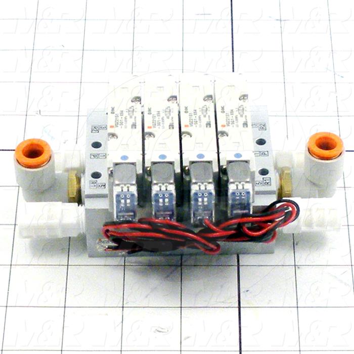 Valves, Electro Mechanical Type, 2 Position / 5 Way Operation, Single Coil, 24 VDC Coil Voltage, 4 Stations, Rubber Seal, 0.7 MPa Max. Pressure