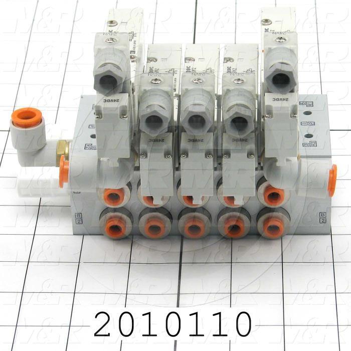 Valves, Electro Mechanical Type, 2 Position / 5 Way Operation, Single Coil, 24 VDC Coil Voltage, 5 Stations, Viton Seal, With Built-in Fittings, 0.7 MPa Max. Pressure