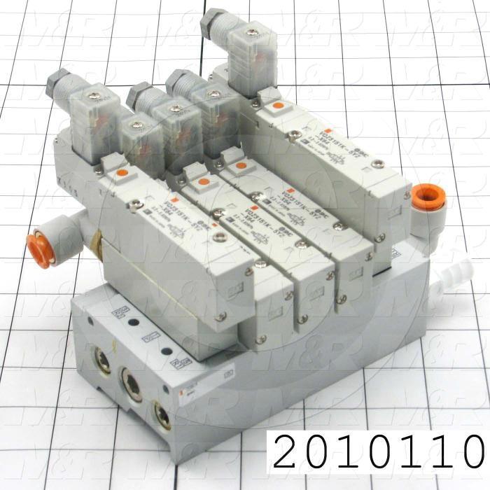Valves, Electro Mechanical Type, 2 Position / 5 Way Operation, Single Coil, 24 VDC Coil Voltage, 5 Stations, Viton Seal, With Built-in Fittings, 0.7 MPa Max. Pressure