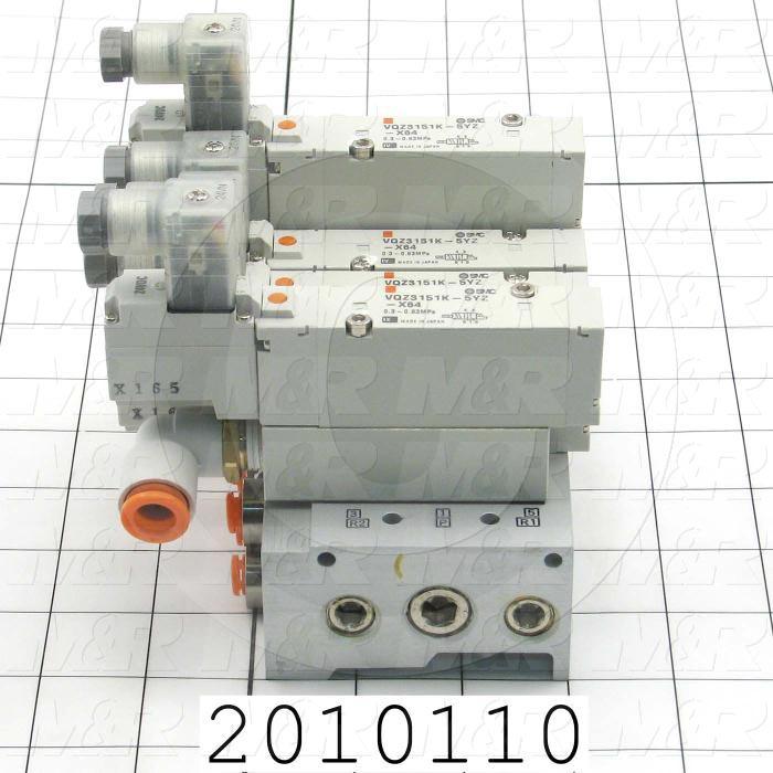 Valves, Electro Mechanical Type, 2 Position / 5 Way Operation, Single Coil, 24 VDC Coil Voltage, 5 Stations, Viton Seal, With Built-in Fittings, 0.7 MPa Max. Pressure