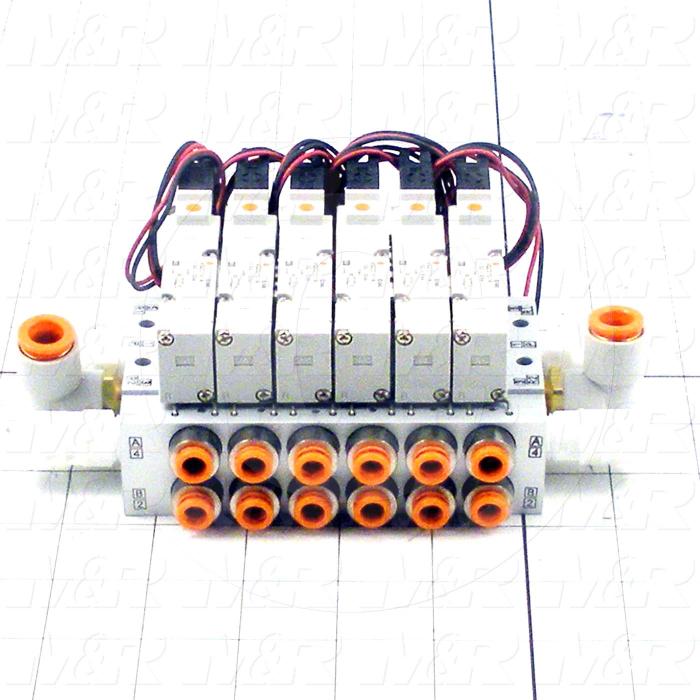 Valves, Electro Mechanical Type, 2 Position / 5 Way Operation, Single Coil, 24 VDC Coil Voltage, 6 Stations, 0.7 MPa Max. Pressure