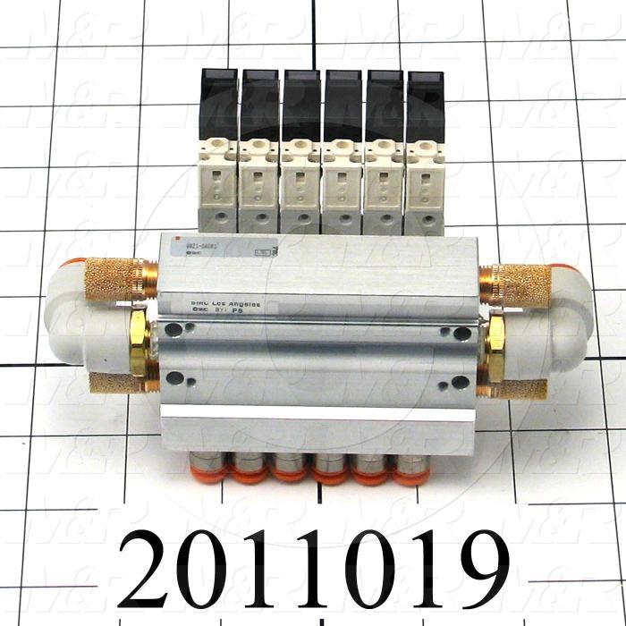 Valves, Electro Mechanical Type, 2 Position / 5 Way Operation, Single Coil, 24 VDC Coil Voltage, 6 Stations, Vitan Seal, With Built-in Fittings, 160 Psi Max. Pressure, 1.92 CCV