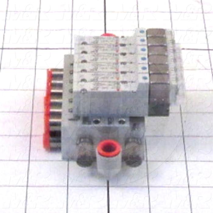 Valves, Electro Mechanical Type, 2 Position / 5 Way Operation, Single Coil, 24 VDC Coil Voltage, 6 Stations, Viton Seal, 0.7 MPa Max. Pressure