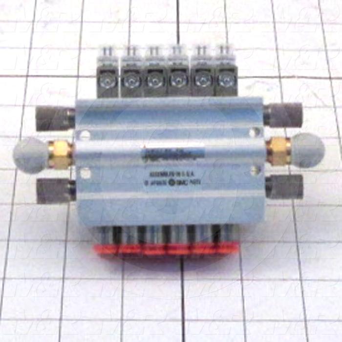 Valves, Electro Mechanical Type, 2 Position / 5 Way Operation, Single Coil, 24 VDC Coil Voltage, 6 Stations, Viton Seal, 0.7 MPa Max. Pressure