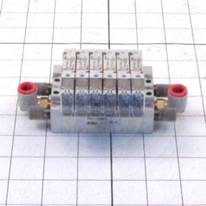 Valves, Electro Mechanical Type, 2 Position / 5 Way Operation, Single Coil, 24 VDC Coil Voltage, 6 Stations, Viton Seal, 0.7 MPa Max. Pressure
