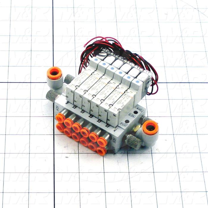 Valves, Electro Mechanical Type, 2 Position / 5 Way Operation, Single Coil, 24 VDC Coil Voltage, 6 Stations, With Built-in Fittings, 0.7 MPa Max. Pressure