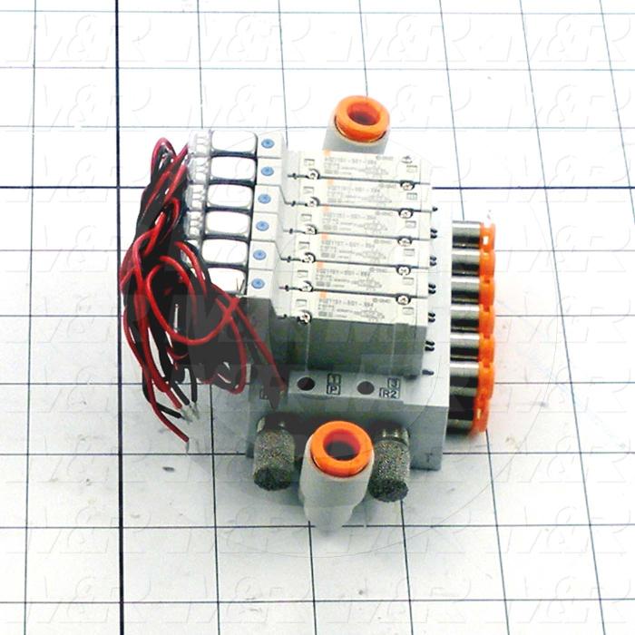 Valves, Electro Mechanical Type, 2 Position / 5 Way Operation, Single Coil, 24 VDC Coil Voltage, 6 Stations, With Built-in Fittings, 0.7 MPa Max. Pressure