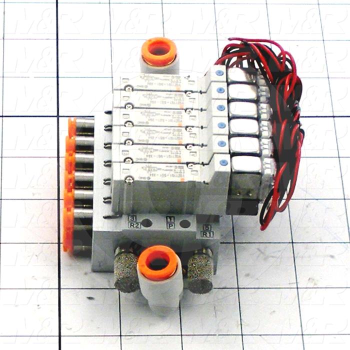 Valves, Electro Mechanical Type, 2 Position / 5 Way Operation, Single Coil, 24 VDC Coil Voltage, 6 Stations, With Built-in Fittings, 0.7 MPa Max. Pressure