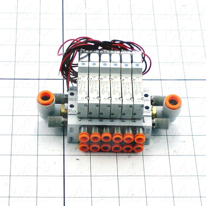 Valves, Electro Mechanical Type, 2 Position / 5 Way Operation, Single Coil, 24 VDC Coil Voltage, 6 Stations, With Built-in Fittings, 0.7 MPa Max. Pressure