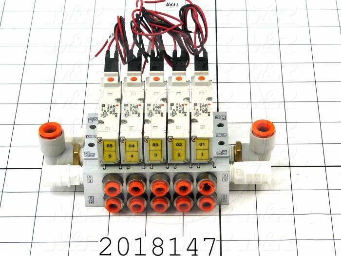 Valves, Electro Mechanical Type, 2 Position / 5 Way Operation, Single Coil, 24 VDC Coil Voltage, Individual Mounting, With Built-in Fittings, 1.0 MPa Max. Pressure, .51 CCV