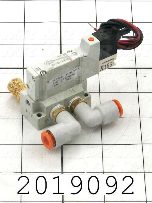 Valves, Electro Mechanical Type, 2 Position / 5 Way Operation, Single Coil, 24 VDC Coil Voltage, Works w/Manifold, With Built-in Fittings, 1.0 MPa Max. Pressure, .30 CCV