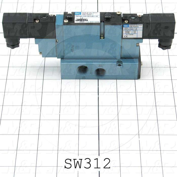 Valves, Electro Mechanical Type, 3 Position / 4 Way Center Open Operation, Double Coil, 220 VAC Coil Voltage, 3/8" NPTF Port, Side Ports, Helios Function