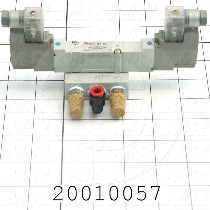 Valves, Electro Mechanical Type, 3 Position / 5 Way Operation, Double Coil, 120/110 VAC Coil Voltage, 1/4" NPT Port, With Built-in Fittings