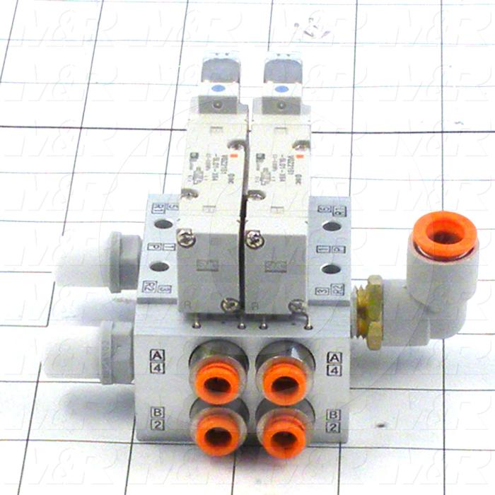 Valves, Electro Mechanical Type, 3 Position / 5 Way Operation, Double Coil, 24 VDC Coil Voltage, 2 Stations, Viton Seal, 0.7 MPa Max. Pressure